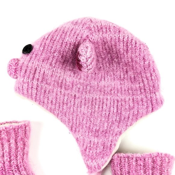 Yetilang Piglet Wool Mohair  Knitted Winter Hat and Mittens Set - Picture 11 of 16